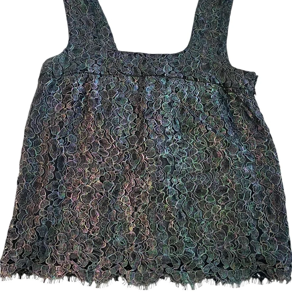 CHANEL Black Iridescent Lace Tank Top